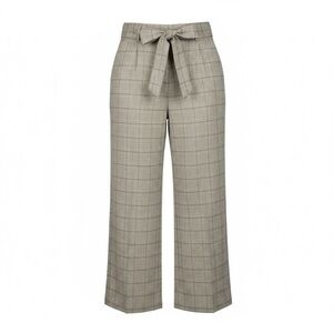 Joie Beige Plaid Cropped Trouser Pants Size 8 Tie Belt Business Casual Classic